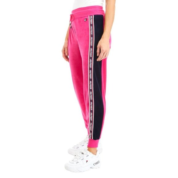 Large MAGENTA Tommy Hilfiger Sport Women Athleisure Velour Jogger w/ Logo Taping - Picture 6 of 6